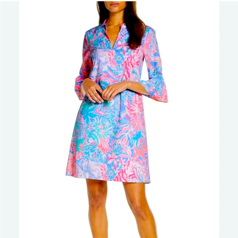 Lilly Pulitzer Vibrant Pink and Blue Patterned Dress